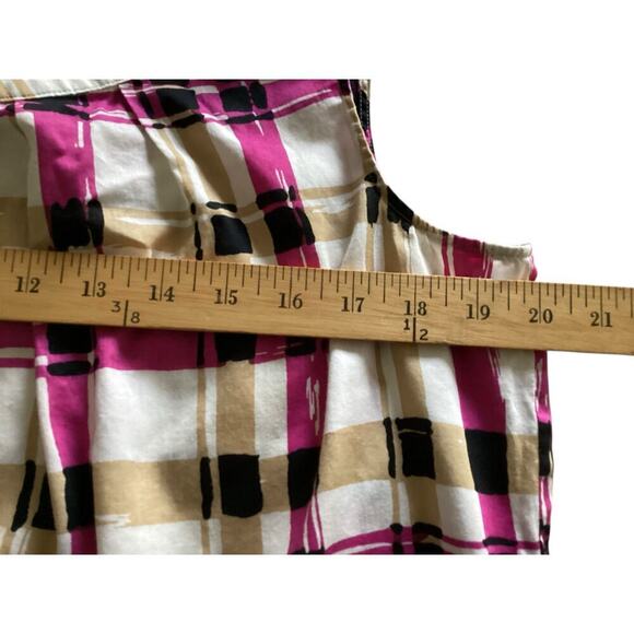 Talbots women's sleeveless blouse mod plaid pattern in black, pink, tan sz 16 - Picture 4 of 6